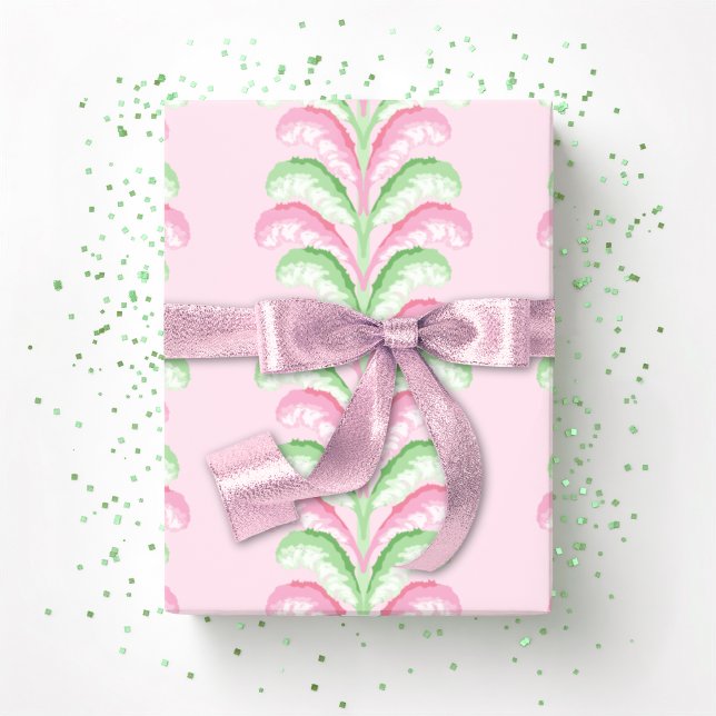 Feathered Fete Stripe in Pink and Green Wrapping Paper (Creator Uploaded)