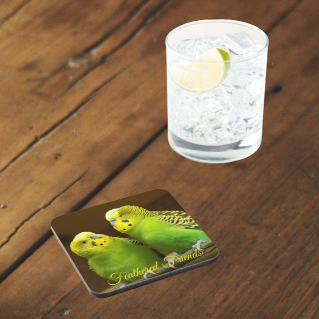 Feathered Friends Green and Yellow Parakeets Coaster (In Situ Glass)