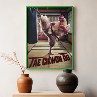 Feathered Fury: Chicken Kicking Punching Bag Poster