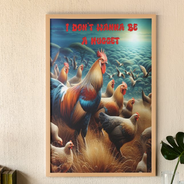 Feathered Gathering: Chickens Roaming in Meadow Poster (Creator Uploaded)