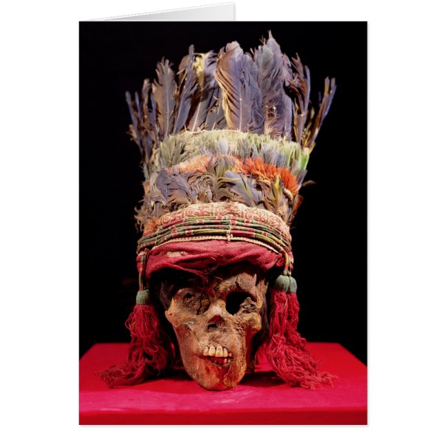 Feathered headdress on a skull, from Peru (Front)