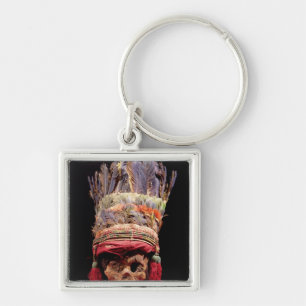Feathered headdress on a skull, from Peru Key Ring