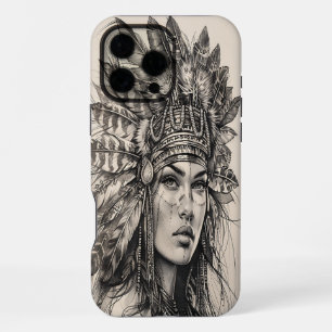 Feathered Indian girl warrior in nature iPhone 16 Pro Max Case