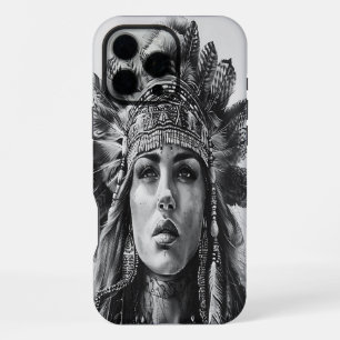 Feathered Indian warrior girl in daylight iPhone 16 Pro Max Case