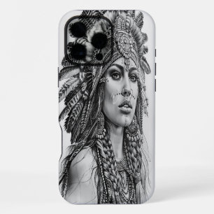 Feathered Indian warrior girl iPhone 16 Pro Max Case