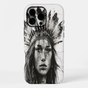 Feathered Indian warrior girl iPhone 16 Pro Max Case