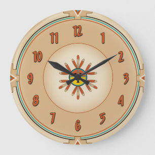 Feathered Kachina Sun Face Large Clock