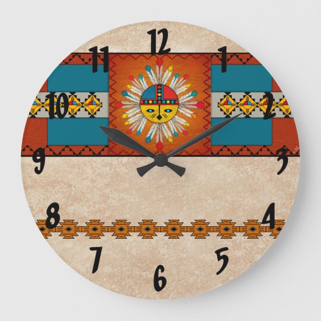 Feathered Katsina (Kachina) Sun Face Large Clock (Front)