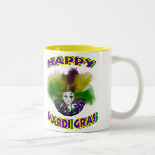Feathered Mardi Gras Mask Two-Tone Coffee Mug