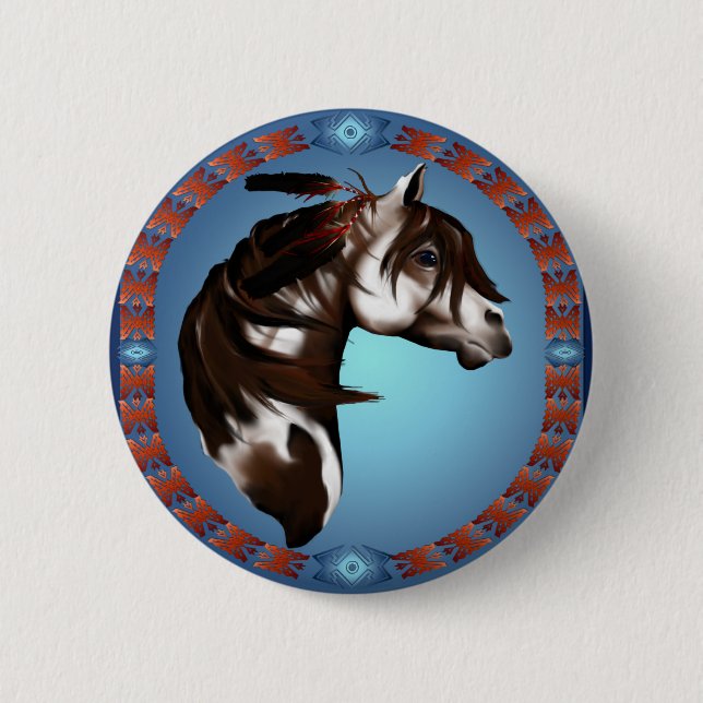 Feathered Paint Horse-Button 6 Cm Round Badge (Front)