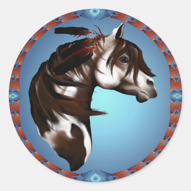 Feathered Paint Horse-Sticker Classic Round Sticker (Front)