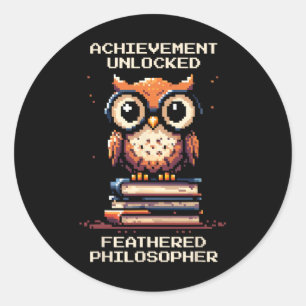 Feathered Philosopher Unlocked Owl Retro Gamer Classic Round Sticker