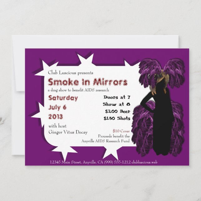 Feathered Queen Custom Drag Show Invites (Front)