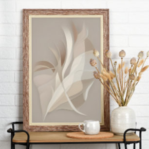 "Feathered Rhapsody" Beige Abstract Art Poster