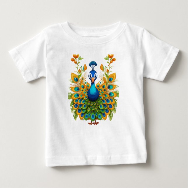 Feathered Spectrum: Peacock Ensemble Extravaganza Baby T-Shirt (Front)