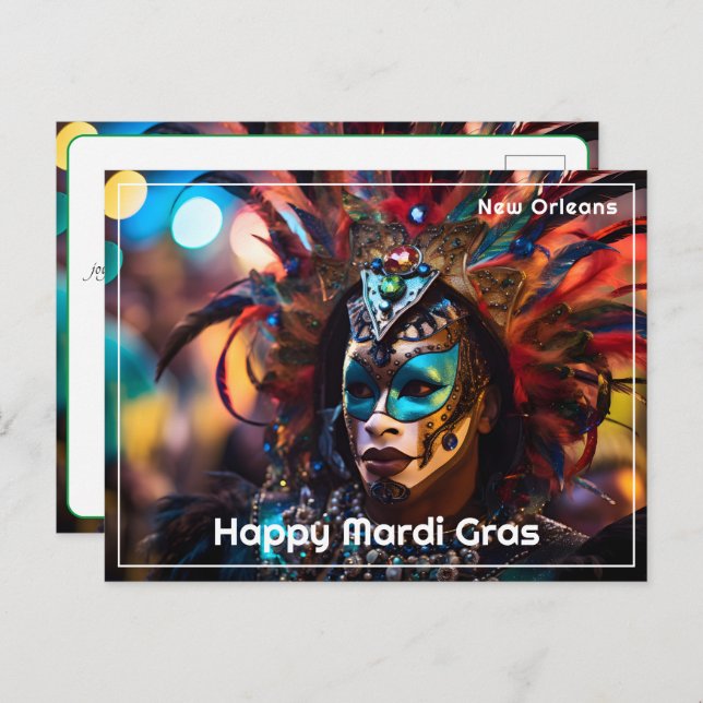 💚💜💛Feathered Splendour: Mardi Gras Opulence Postcard (Front/Back)