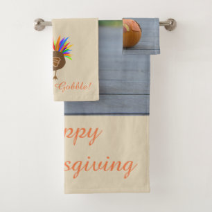 Feathered Turkey Pumpkin Thanksgiving Bath Towels