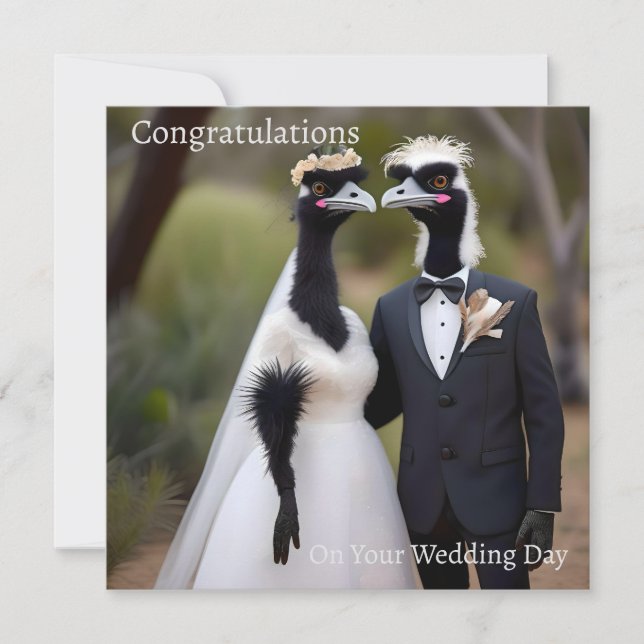 "Feathered Vows: An Emu-tiful Marriage Union" Card (Front)