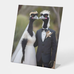 "Feathered Vows: An Emu-tiful Marriage Union" Pedestal Sign