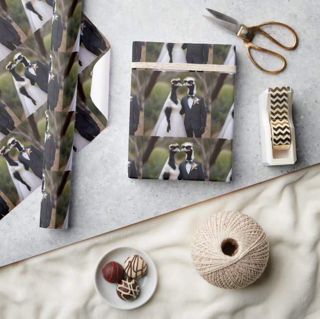 "Feathered Vows: An Emu-tiful Marriage Union" Wrapping Paper (Crafts)