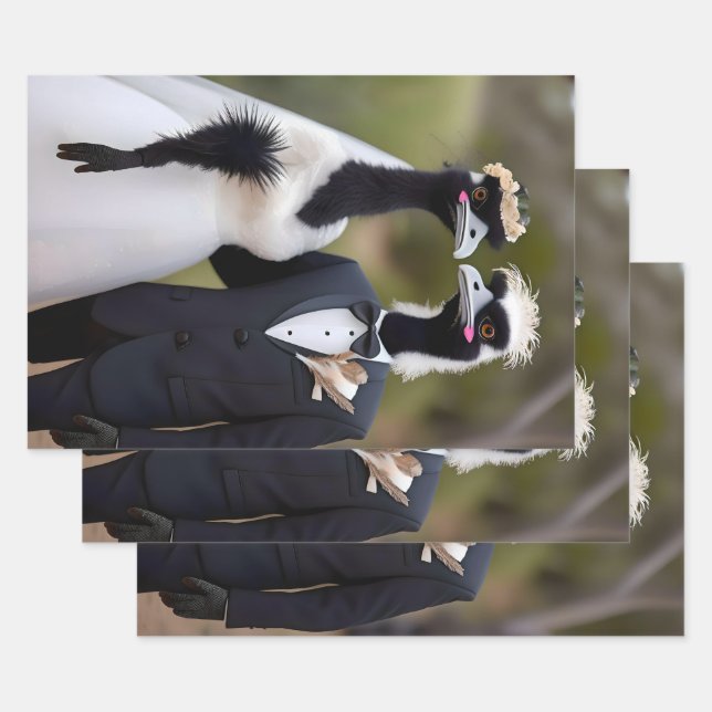 "Feathered Vows: An Emu-tiful Marriage Union" Wrapping Paper Sheet (Set)