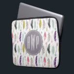 Feathers and Arrows Monogram Laptop Sleeve<br><div class="desc">A gift featuring a pattern of feathers and arrows.  Personalise with your monogram.</div>
