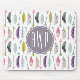 Feathers and Arrows Monogram Mouse Pad