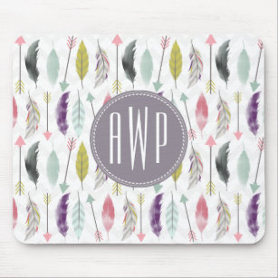 Feathers and Arrows Monogram Mouse Pad