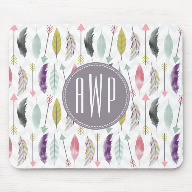 Feathers and Arrows Monogram Mouse Pad (Front)