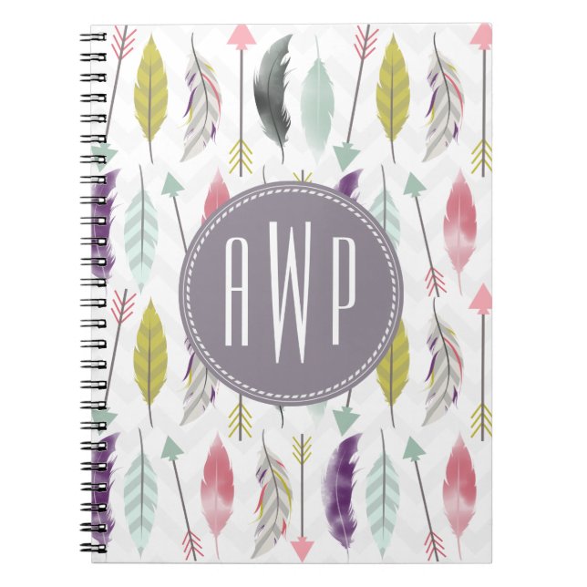 Feathers and Arrows Monogram Notebook (Front)