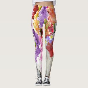 Feathers and Blooms: Rooster Among the Hollyhocks Leggings