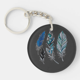 Feathers and colours dance key ring