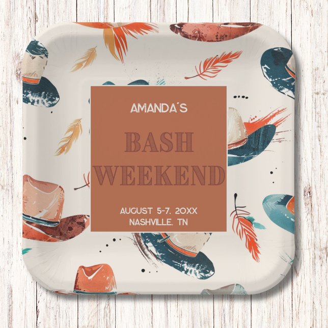 Feathers and Fedoras Bash Bachelorette Weekend Paper Plate (Creator Uploaded)