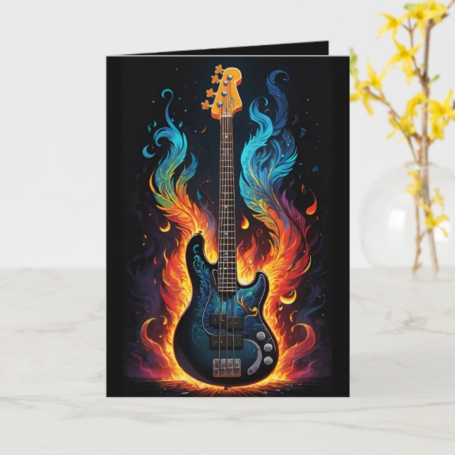 Feathers And Flames Electric Bass Guitar Blank Card (Yellow Flower)