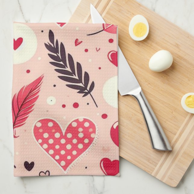 Feathers and Hearts Romantic Tea Towel (Quarter Fold)
