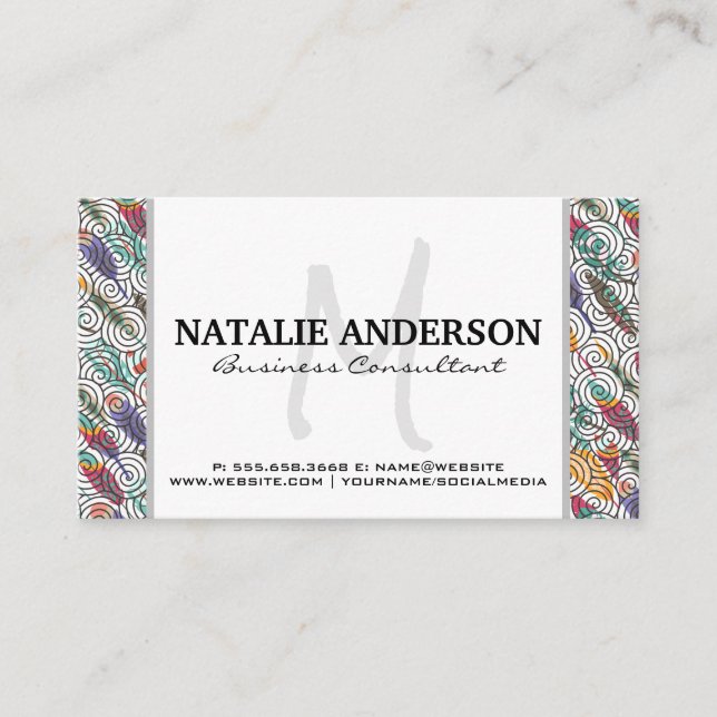 Feathers and Swirls Pattern Business Card (Front)