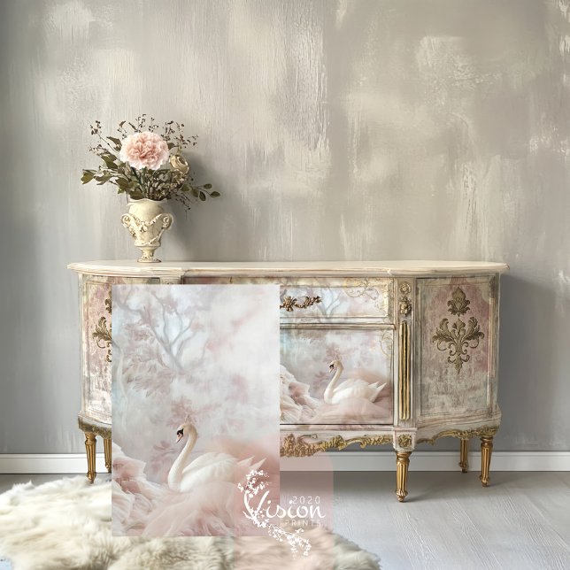 Feather's and Tulle, Romantic Ethereal Swan  Tissue Paper (Feather's and Tulle, Part 2 Diptych Set, Romantic Swan, Bird and abstract nature Art.)