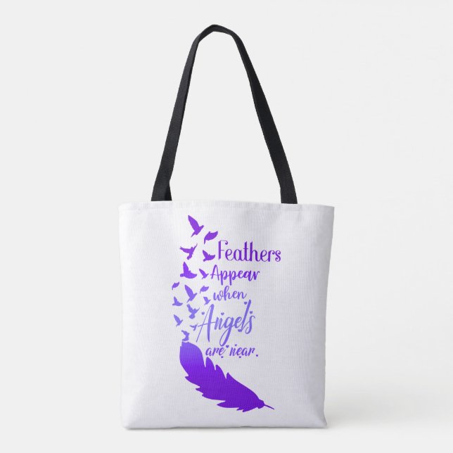Feathers Appear When Angels Are Near- Birds Purple Tote Bag (Back)