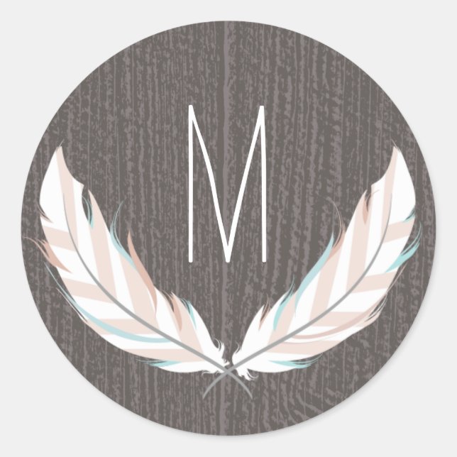 Feathers + Barn Wood Monogram Sticker (Front)