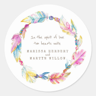 Feathers beads watercolor wedding stickers