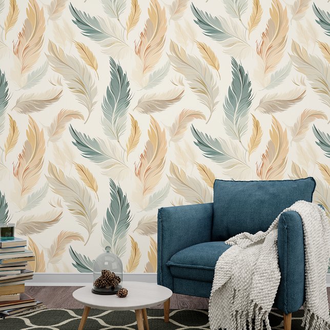 Feathers Blockprint Peel and Stick Wallpaper (Creator Uploaded)