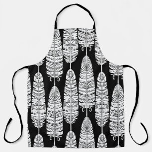 Feathers boho: black and white pattern apron