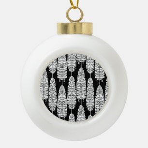 Feathers boho: black and white pattern ceramic ball christmas ornament
