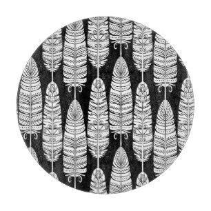Feathers boho: black and white pattern cutting board
