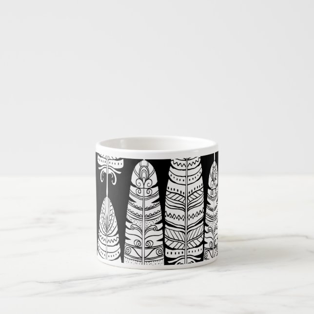 Feathers boho: black and white pattern espresso cup (Front)