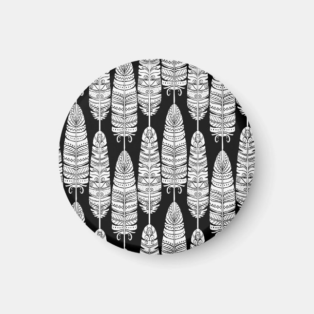 Feathers boho: black and white pattern magnet (Front)