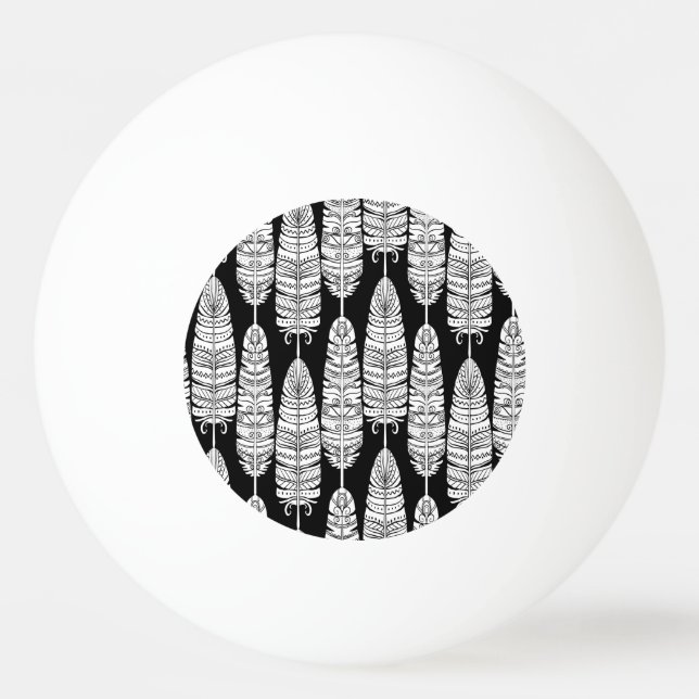 Feathers boho: black and white pattern ping pong ball (Front)