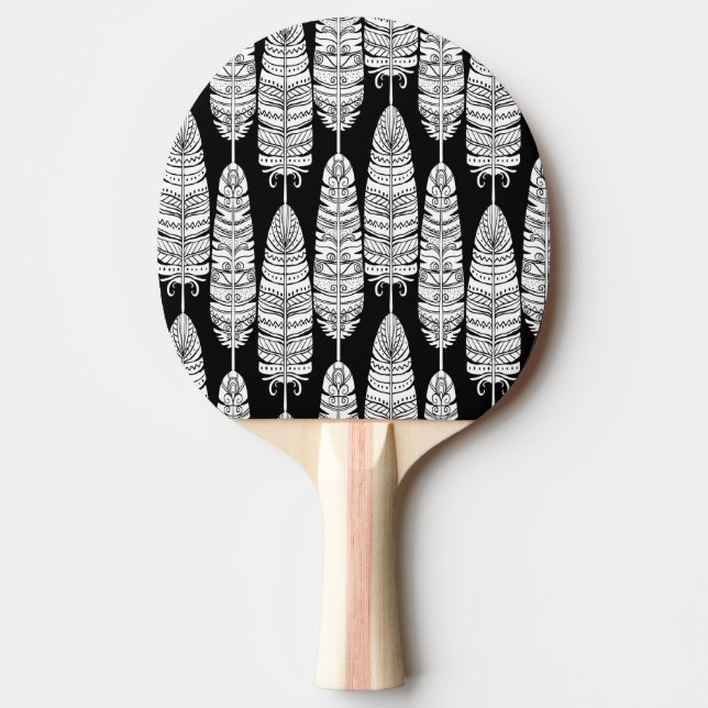 Feathers boho: black and white pattern ping pong paddle (Front)