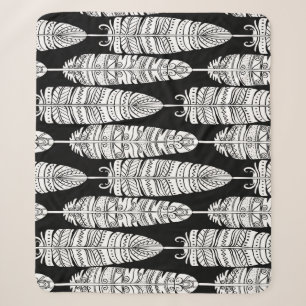 Feathers boho: black and white pattern sherpa blanket