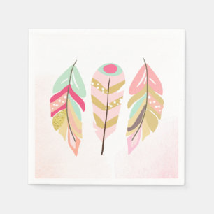 Feathers Boho Paper Napkins Pink Gold Girl Wild